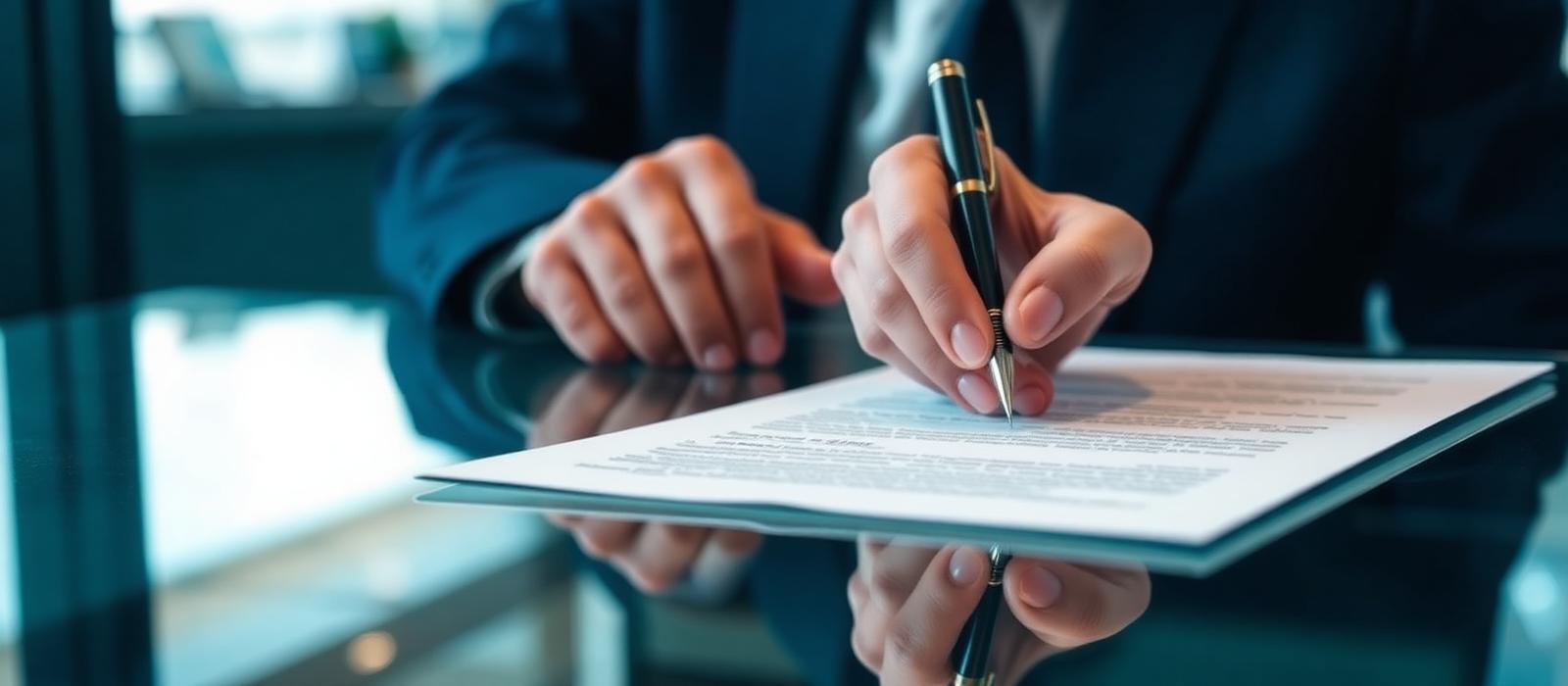 Signature d'un contrat de financement dans un bureau moderne