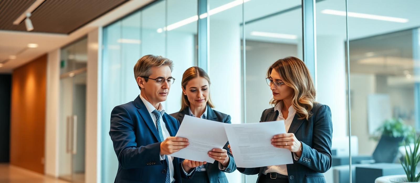 Conseillers financiers examinant un dossier de crédit dans un bureau moderne