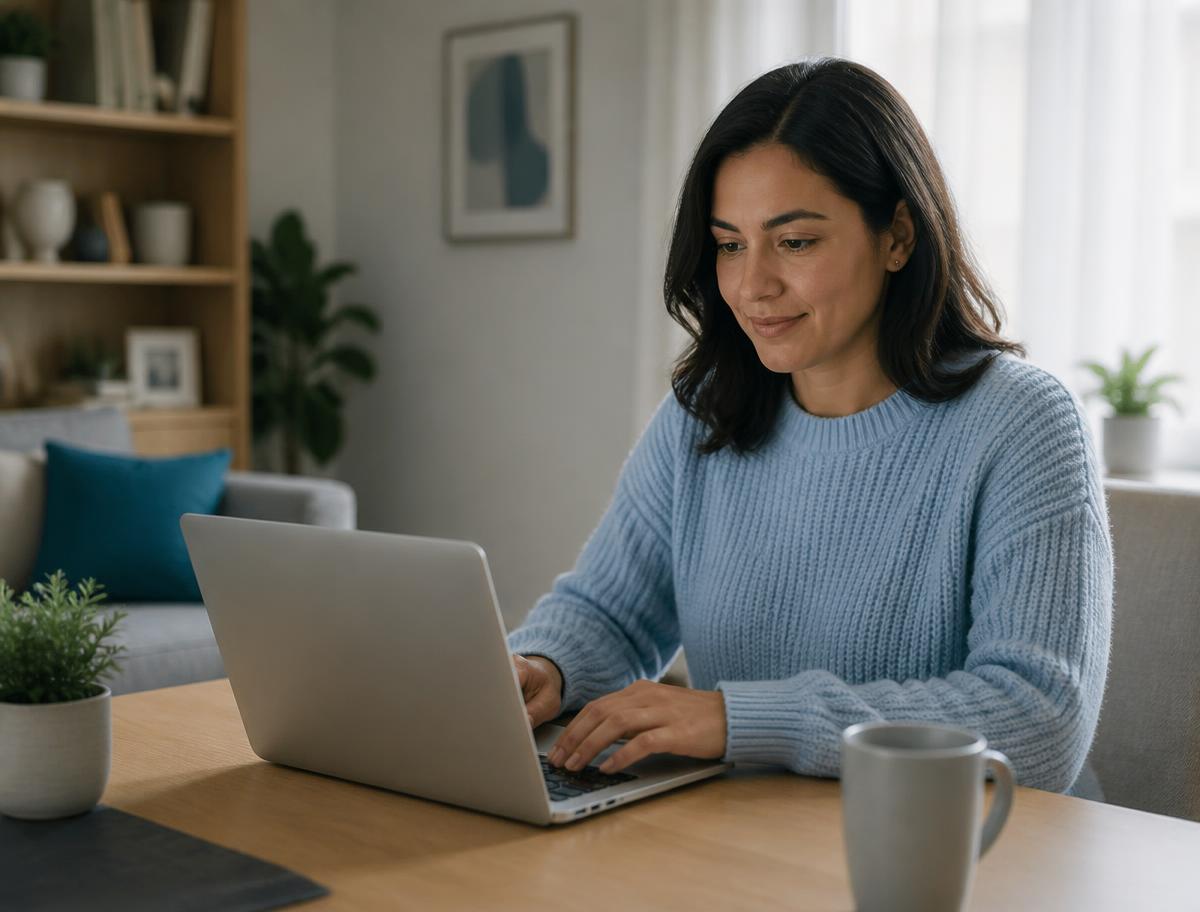 Personne remplissant un formulaire de demande en ligne sur un ordinateur portable